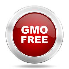 Aufkleber - gmo free icon, red round glossy metallic button, web and mobile app design illustration