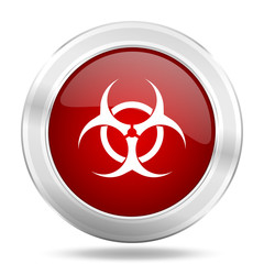 Aufkleber - biohazard icon, red round glossy metallic button, web and mobile app design illustration