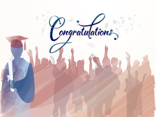Wall Mural - Graduation silhouette with congratulations text.