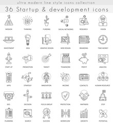 Poster - Vector Startup and development ultra modern outline line icons for web and apps.