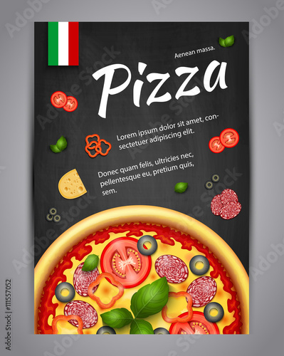 Realistic Pizza Pizzeria Flyer Vector Background Vertical Italian Pizza Poster With Ingredients And Text On Blackboard Buy This Stock Vector And Explore Similar Vectors At Adobe Stock Adobe Stock