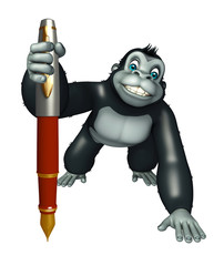 Canvas Print - cute Gorilla cartoon character with pen