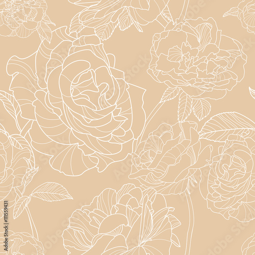 Dekoracja na wymiar  jasnobezowe-tlo-z-recznie-rysowane-konspektu-kwiaty-rozy-wektor-kwiatowy-wzor