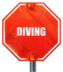 diving sign background, 3D rendering, a red stop sign