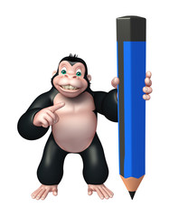 Poster - cute Gorilla cartoon character with pencil