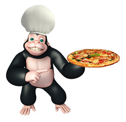 Poster - cute Gorilla cartoon character with pizza