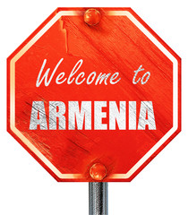 Welcome to armenia, 3D rendering, a red stop sign