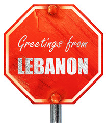 Greetings from lebanon, 3D rendering, a red stop sign