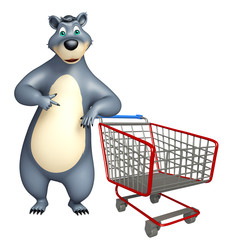 Sticker - cute Bear cartoon character with trolly