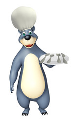 Poster - Bear cartoon character  with dinner plate and chef hat