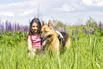 Wall Mural - Girl and dog