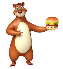 Sticker - cute Bear cartoon character with burger