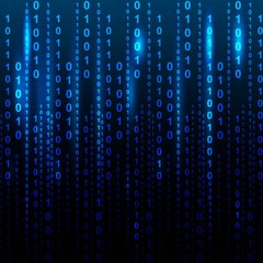Blue screen computer binary code listing table background
