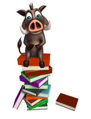 Poster - fun Boar cartoon character with book stack