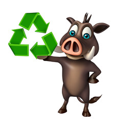 Poster - Boar cartoon character with recycle sign