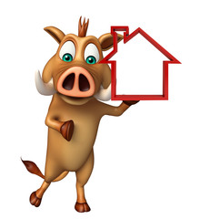 Poster - Boar cartoon character with home sign