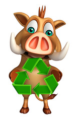 Sticker - Boar cartoon character with recycle sign