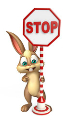 Poster - cute Bunny cartoon character with stop sign