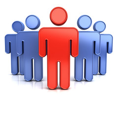 Poster - Leadership or red stand out from the crowd concept isolated over white background with shadow. 3D rendering.