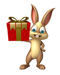 Poster - fun Bunny cartoon character with gif box