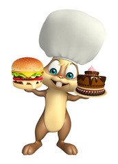 Poster - cute Bunny cartoon character with burger , cake and chef hat