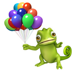 Sticker - fun Chameleon cartoon character with ballons