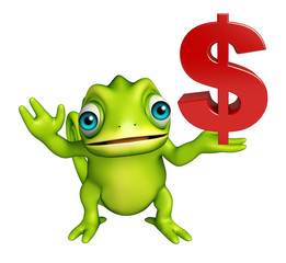 Sticker - cute Chameleon cartoon character with doller sign