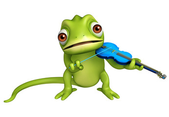 Sticker - Chameleon cartoon character with violin