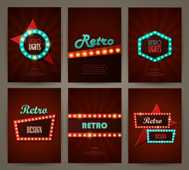 Canvas Print - Set of brochures in retro style. Vector illustration. Retro light frames.