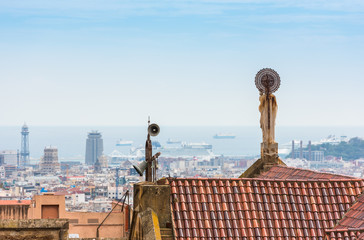 Sticker - Buildings roofs in Barcelona, Spain