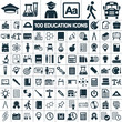 100 education school graduation icons set on white background