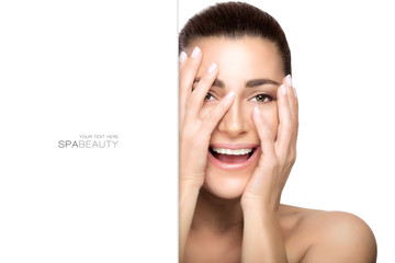 Wall Mural - beauty portrait of a smiling young brunette woman