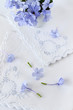 Blue Spring flowers on vintage  linen