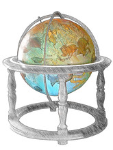 Old Skyglobe. Illustration In Draw, Sketch Style.