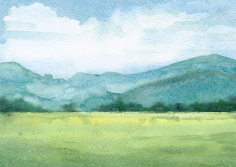 watercolor illustration of a summer landscape