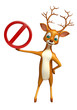 fun Deer cartoon character with stop sign