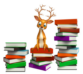 Wall Mural - cute Deer cartoon character with book stack