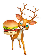 Sticker - 3d rendered illustration of Deer cartoon character with burger