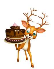 Poster - Deer cartoon character with cake