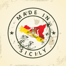 Stamp With Map Flag Of Sicily