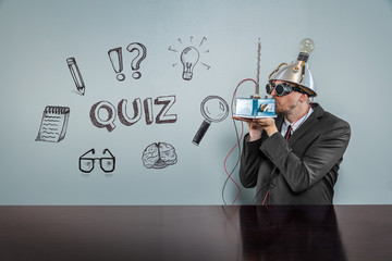 Wall Mural - Quiz text with vintage businessman