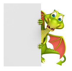 Poster - cute Dragon cartoon character with white board