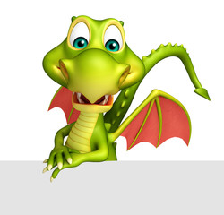 Poster - cute Dragon cartoon character with white board