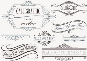 typographic calligraphic frames - design elements illustration, vector