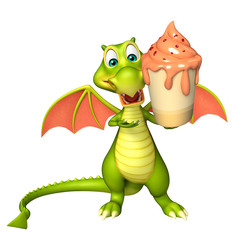 Poster - fun Dragon cartoon character  with ice cream