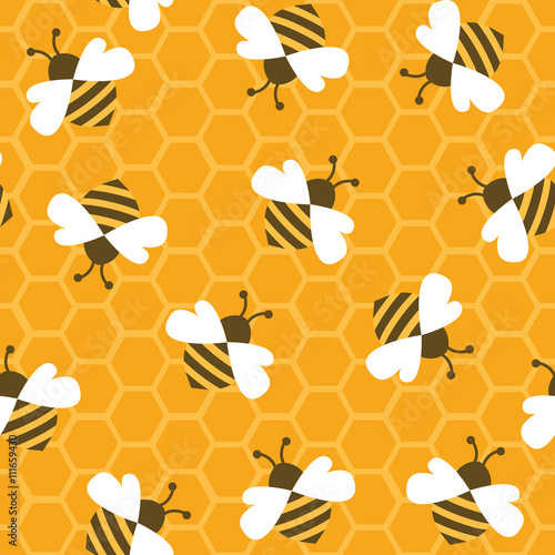 Cotton fabric Bee with honey. Seamless pattern. Vector illustration.
