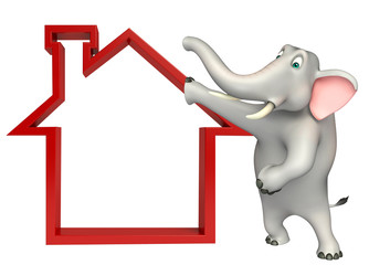 Sticker - Elephant cartoon character with home sign