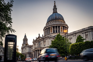 Wall Mural - St Paul’s cathedral with traffic creating light trails