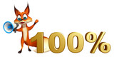 Fototapeta  - fun Fox cartoon character with loudspeaker and 100% sign