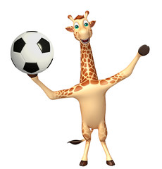 Poster - cute Giraffe cartoon character with football